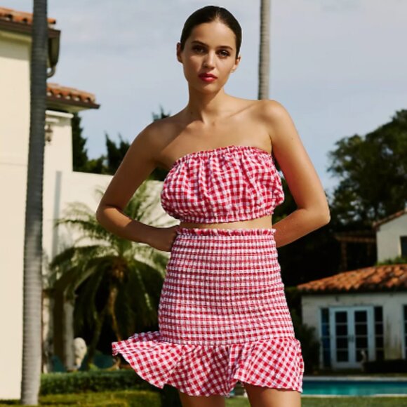 Brand New MABLE Gingham Smocked Mini Skirt 2-Piece Set by Anthropologie - Picture 1 of 5